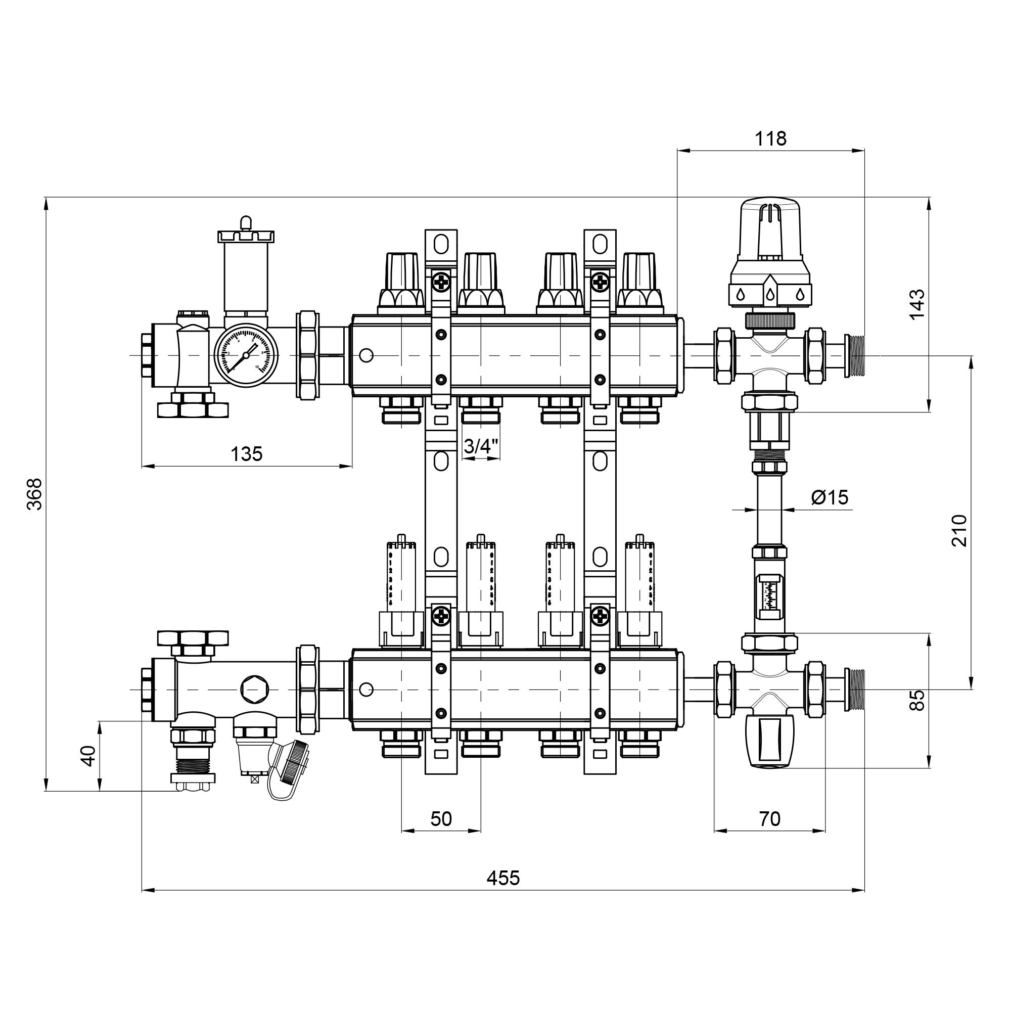 Коллекторная группа ICMA 1" 4 выхода с расходомером №K0111 (A1K013APJ06) - фото 2