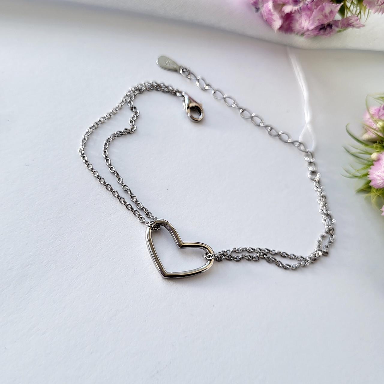 Браслет двойной Сердце без камней серебро 15-20 см 925 пробы 1,90 г (550065)