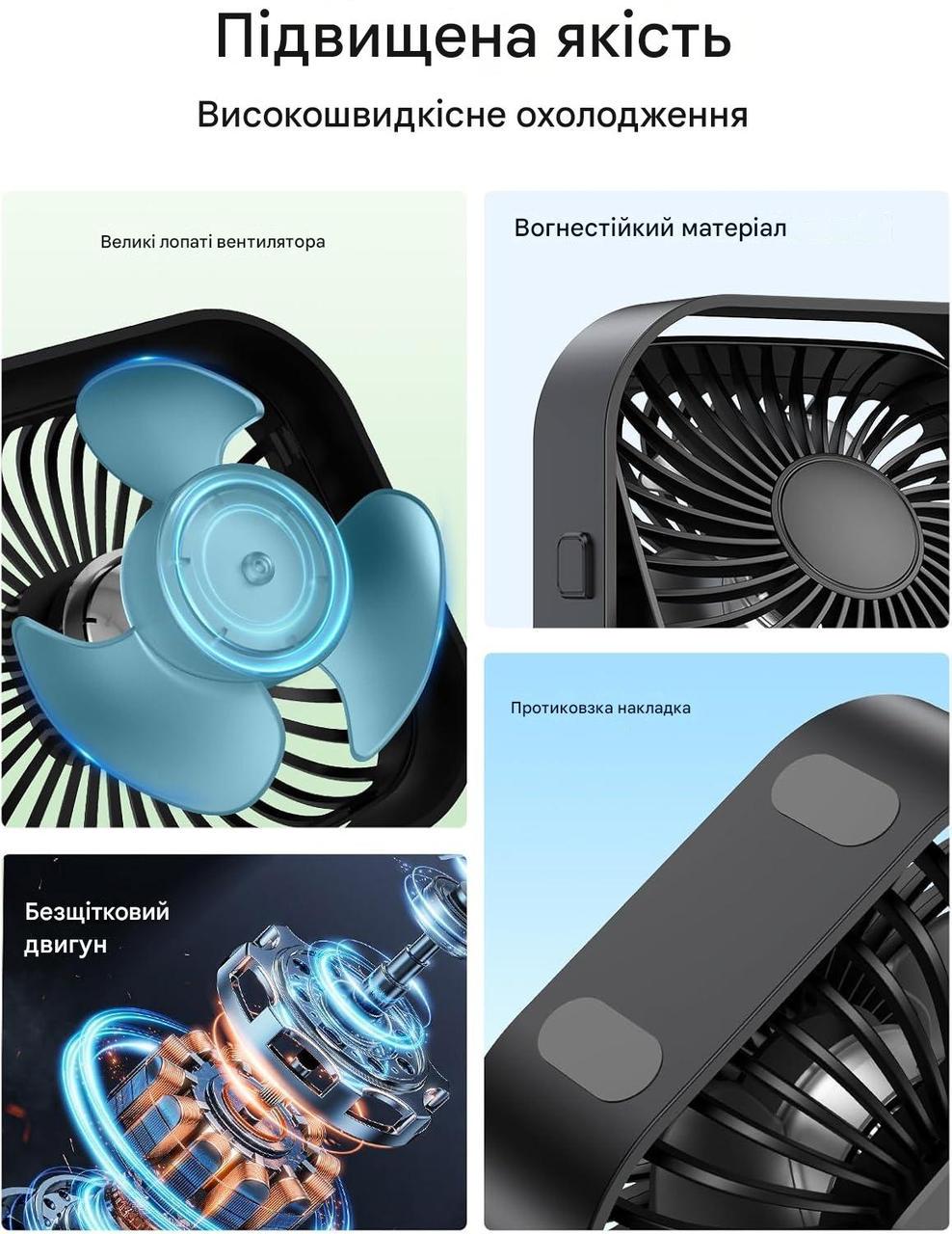 Настільний вентилятор безшумний з USB живленням K52 Чорний - фото 7