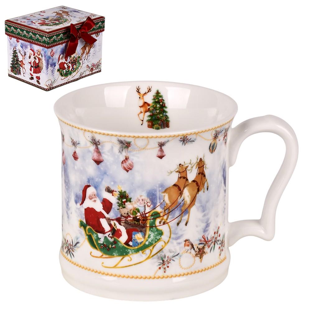 Чашка новогодняя с подарочной коробкой Santa R36274 420 мл 9,5х9,5 см Белый (30492167)