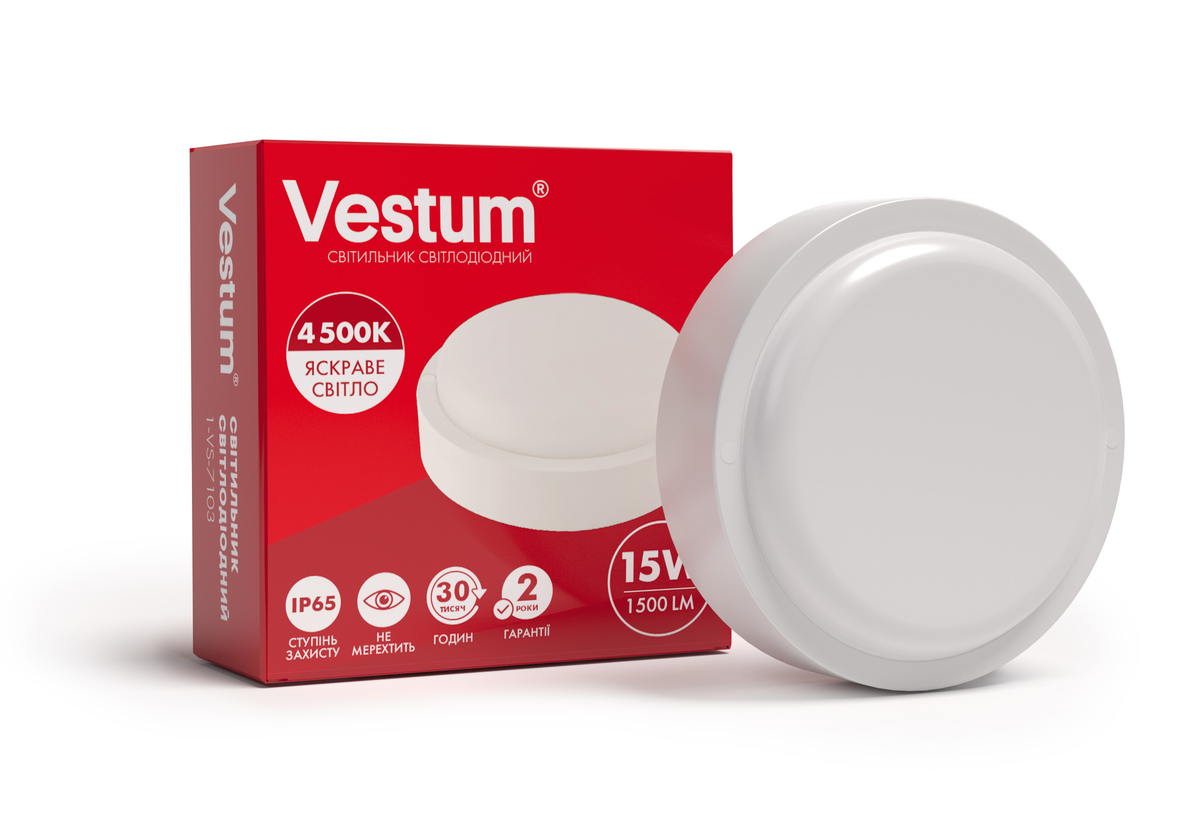 Светильник светодиодный круглый ЖКХ Vestum 15W 4500K 220V (1-VS-7103)