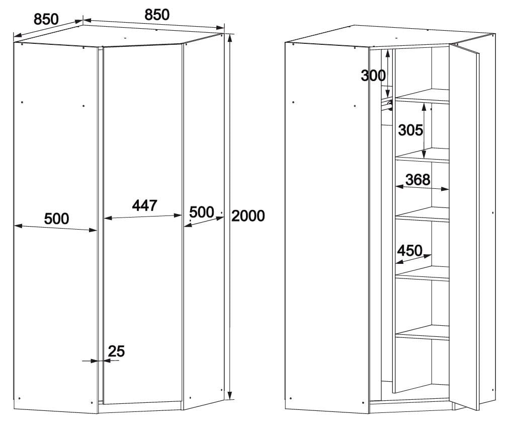Шафа кутова з дзеркалом Майстер Форм Брайт 850х520х2000 мм Дуб сонома/Білий (32178) - фото 3 Шафа кутова з дзеркалом Майстер Форм Брайт 850х520х2000 мм Дуб сонома/Білий (32178) - фото 3