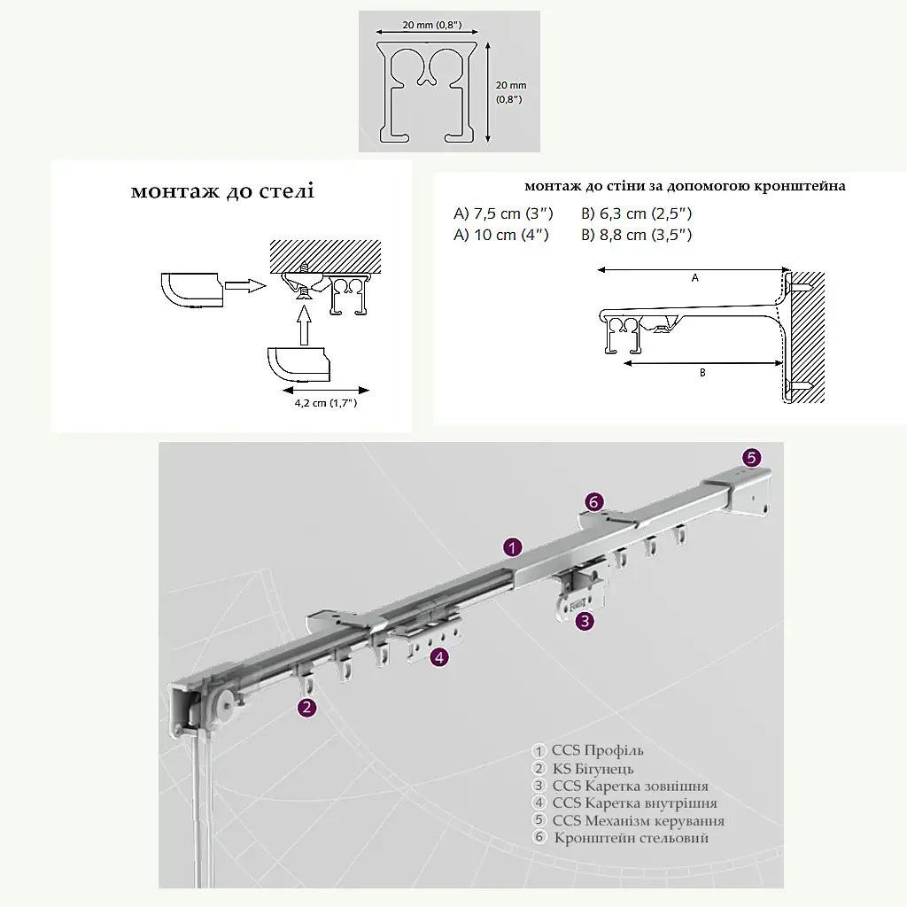 Карниз алюмінієвий з кордовим управлінням CCS Forest 150 см (2503774034) - фото 2 Карниз алюмінієвий з кордовим управлінням CCS Forest 150 см (2503774034) - фото 2