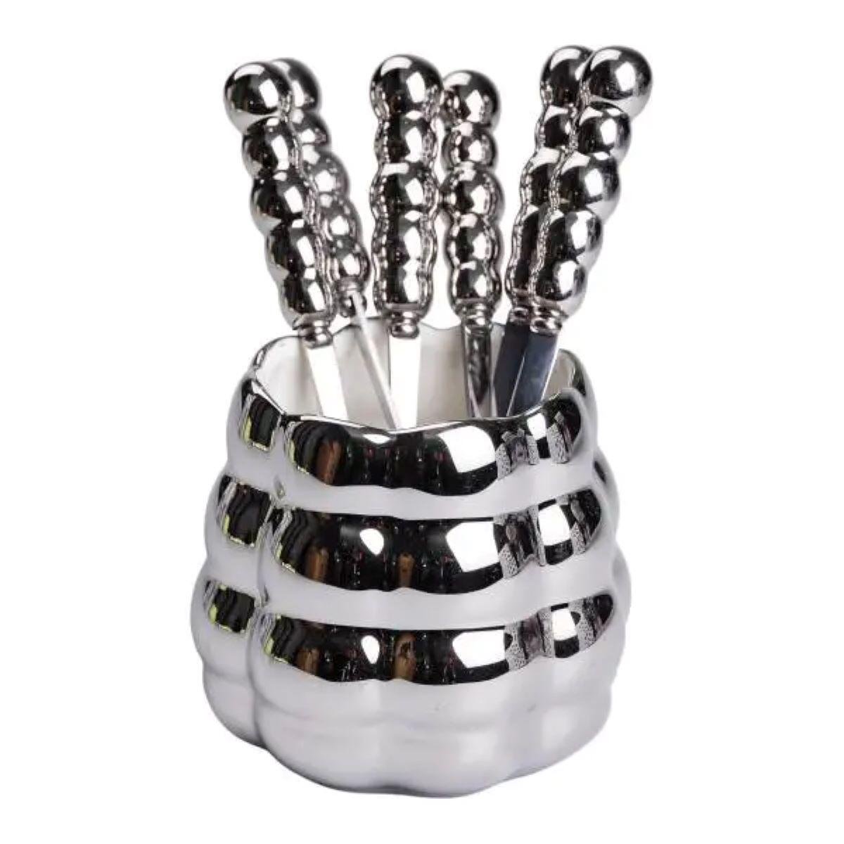 Набір десертних виделок і ложок на 3 персони з підставкою 7 пр. Сірий - фото 5 Набір десертних виделок і ложок на 3 персони з підставкою 7 пр. Сірий - фото 5