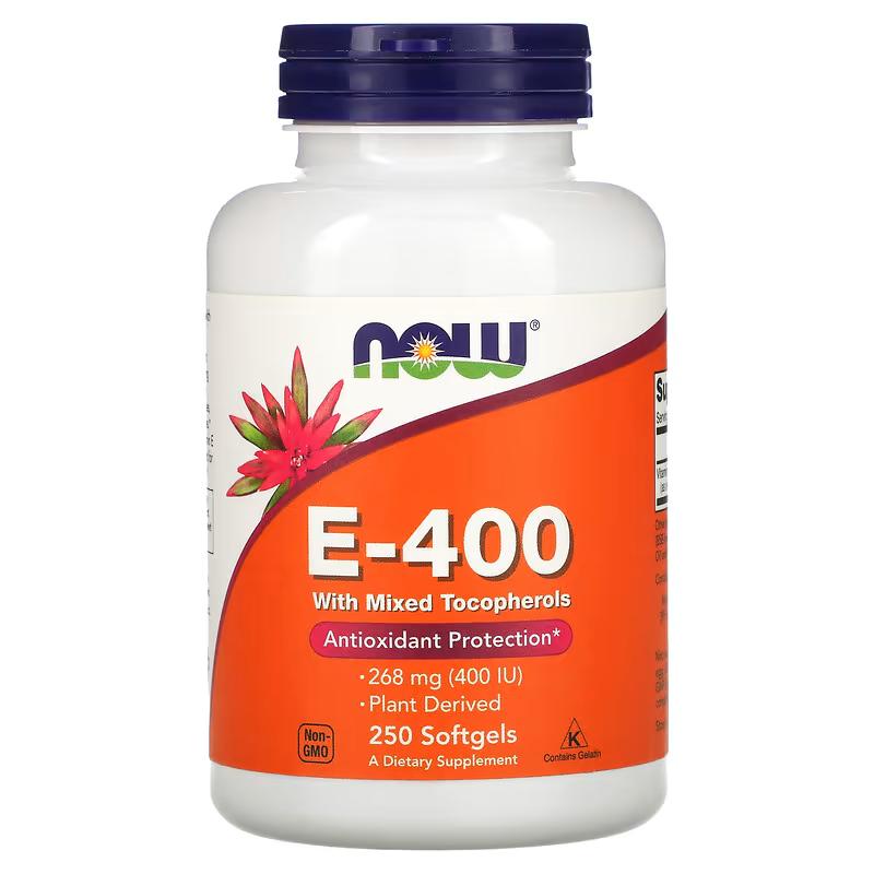 Витамины E-400 E-400 with Mixed Tocopherols, 268 мг (400 IU), 250 мягких кап.