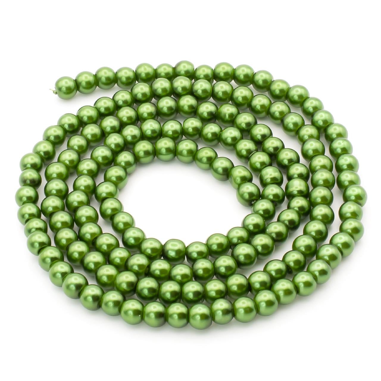 Бусины стеклянные на нитке под жемчуг 6 мм 80 см 145 шт. Зеленый (БЖ0006к05)