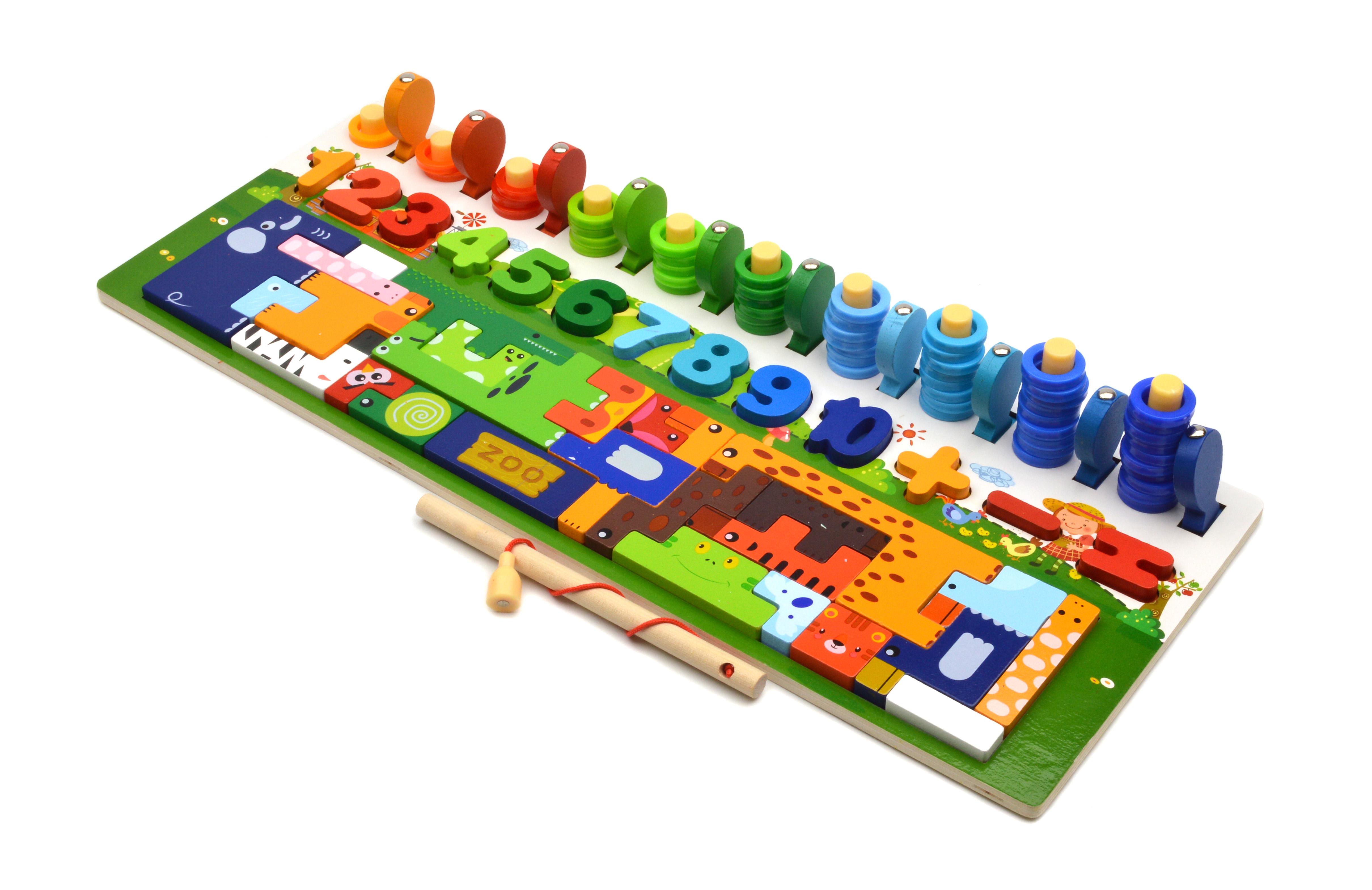 Дошка логічна дерев'яна сортер/риболовля/пазл/зоопарк/цифри (65715) - фото 3 Дошка логічна дерев'яна сортер/риболовля/пазл/зоопарк/цифри (65715) - фото 3