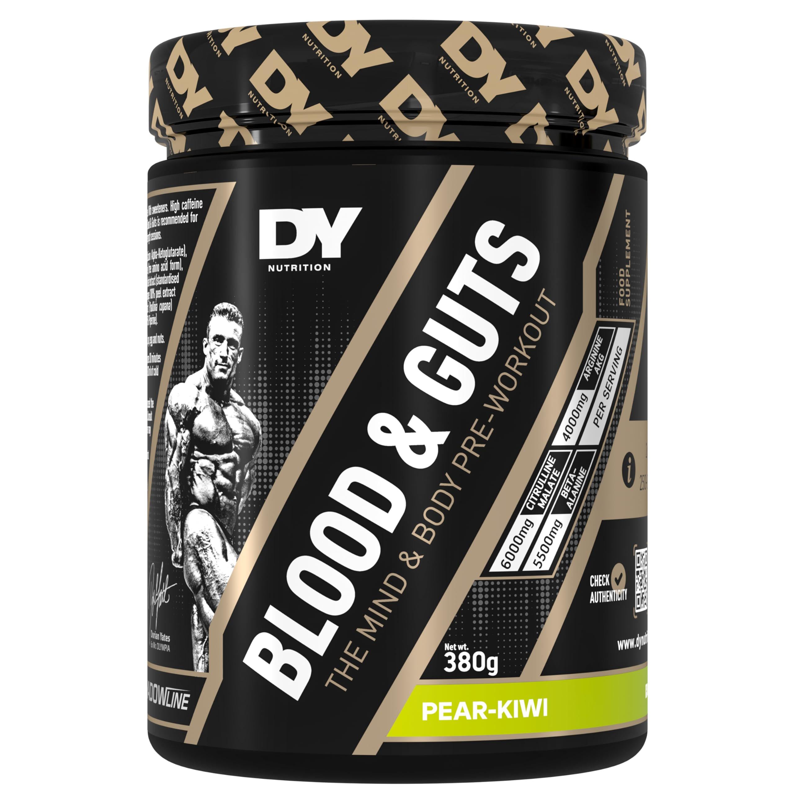 Предтренировочный комплекс Dorian Yates Nutrition BLOOD&GUTS 380 г Pear/Kiwi