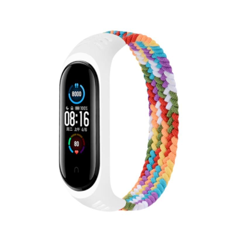 Монобраслет MRK Braided Solo Loop Радуга тканевый для фитнес браслета Xiaomi Mi Band 6/5/4/3 S 150 мм Белый