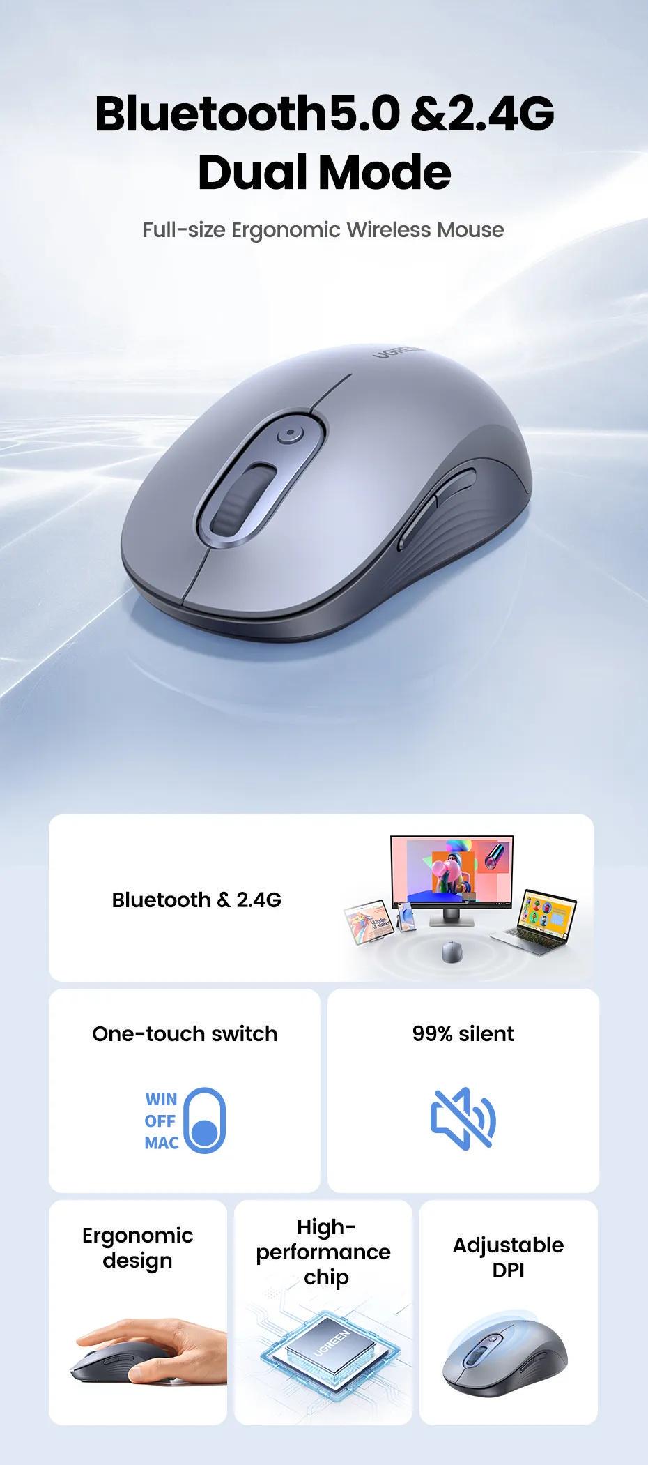 Мышь беспроводная Ugreen 2.4 ГГц 6 кнопок 4000 DPI (35900) - фото 9 Мышь беспроводная Ugreen 2.4 ГГц 6 кнопок 4000 DPI (35900) - фото 9