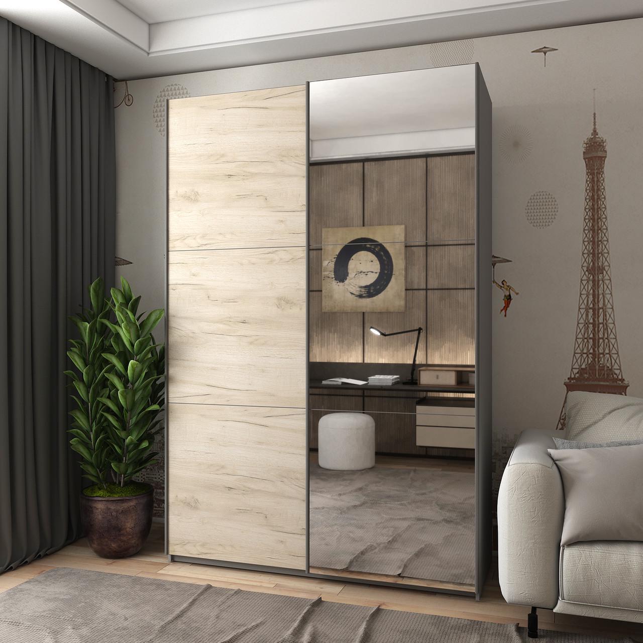 Шкаф-купе двухдверный Doros G-Caiser 160х60х240 см Графитовый/Дуб Крафт Серый/1 Зеркало (DRS-011026)
