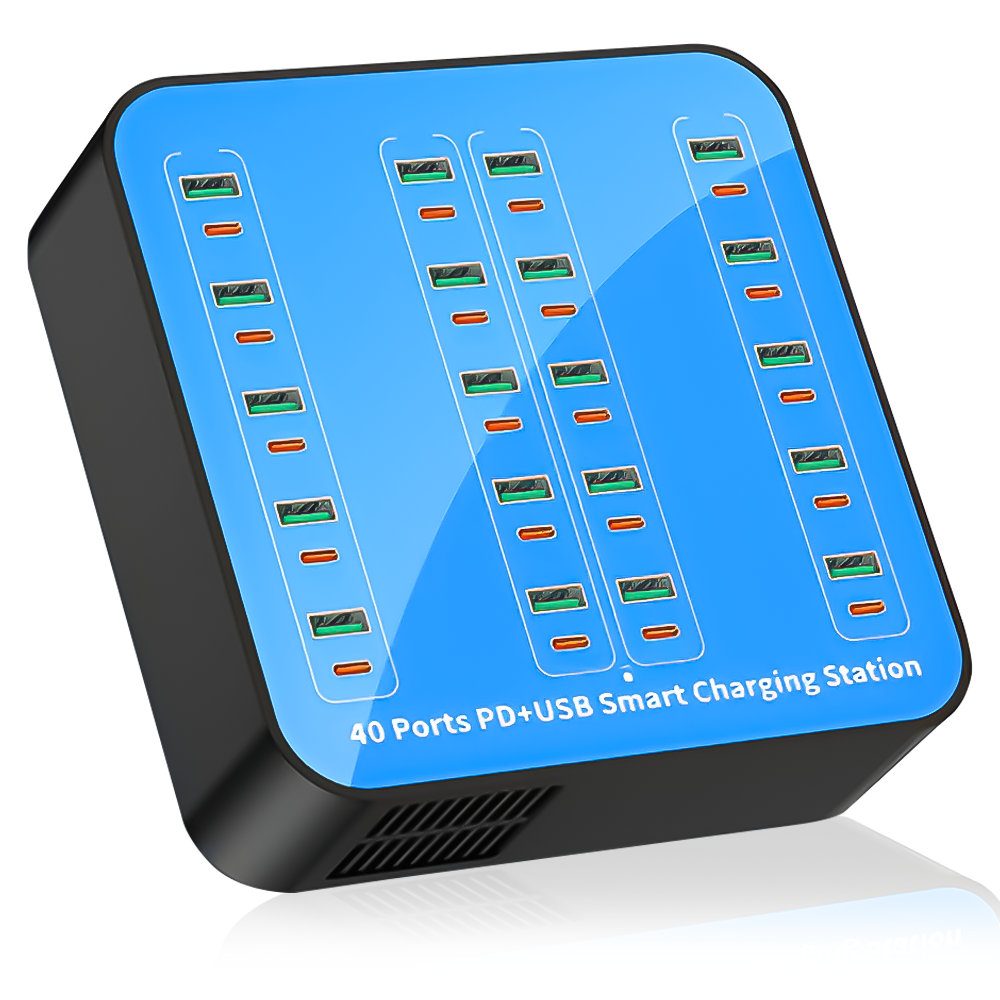 Док-станция многопортовая зарядная Addap на 40 портов USB QC+Type-C PD WLX-880A 400W 60А Blue