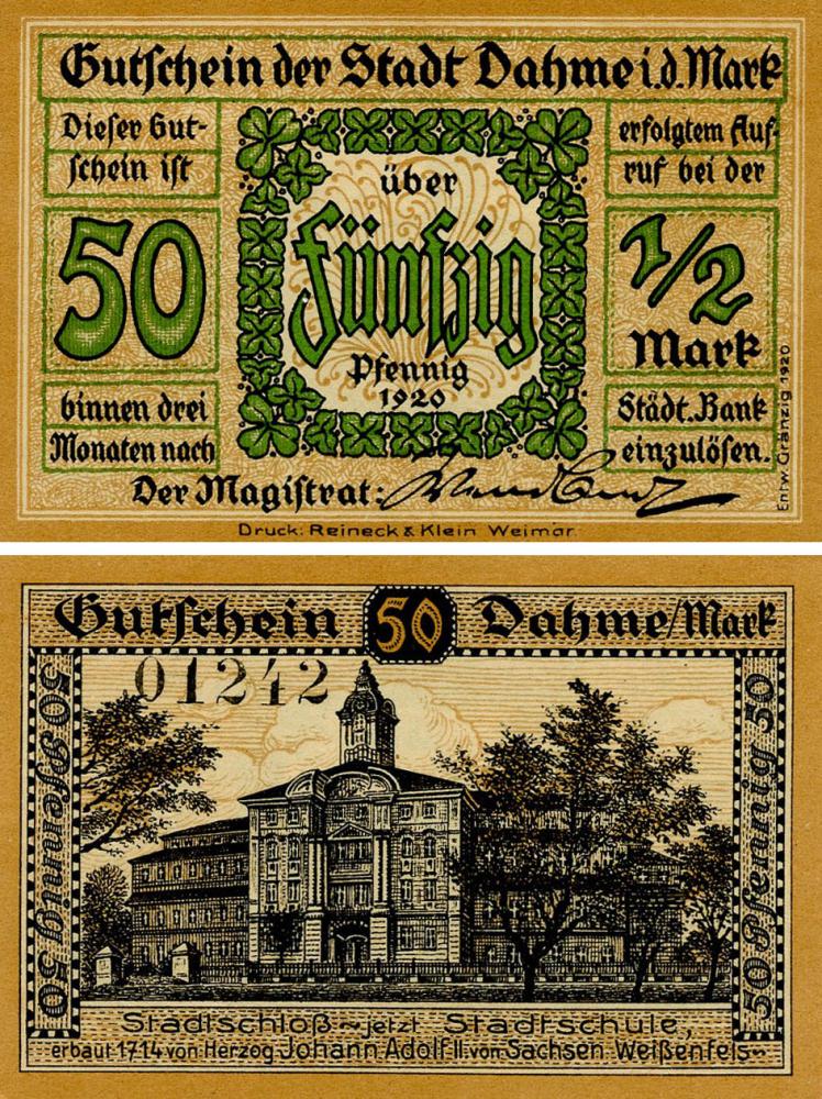 Коллекционная банкнота Германия Нотгельд 1/2 марки1920 50 пфеннигов 1920 F-VF Даме (Б18411) Коллекционная банкнота Германия Нотгельд 1/2 марки1920 50 пфеннигов 1920 F-VF Даме (Б18411)