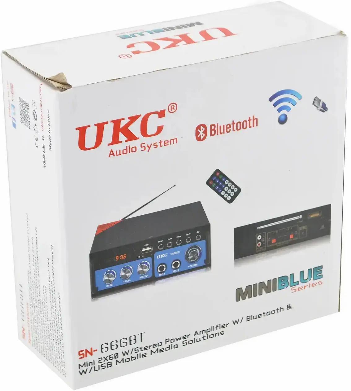 Усилитель мощности звука Bluetooth/Караоке FM/USB/SD-карта 2х300W UKC SN-666BT (20653787) - фото 7