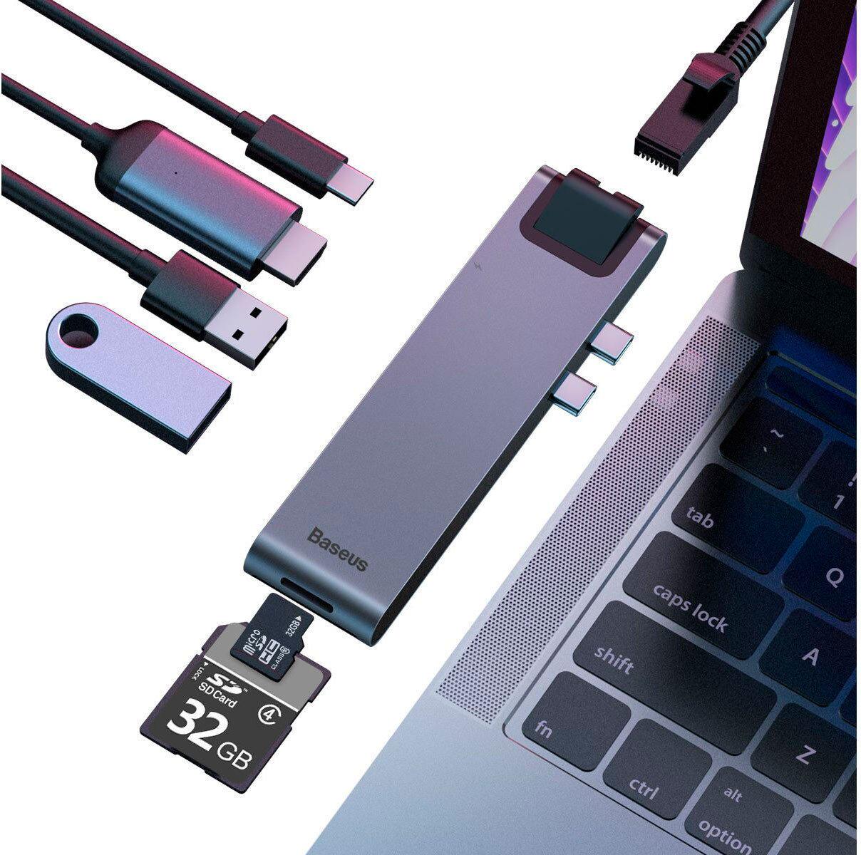 USB-хаб Baseus Thunderbolt C+Pro 7в1 100W 4xUSB3,0/HDMI 4KHD/Type-C PD/TF/SD Сірий - фото 4