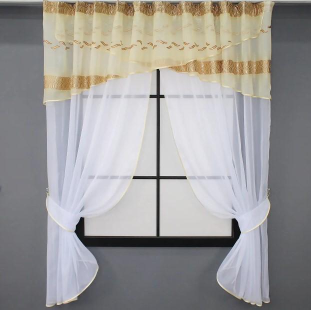 Комплект штор кухонных 280х170 см Бежевый/Белый (091к)