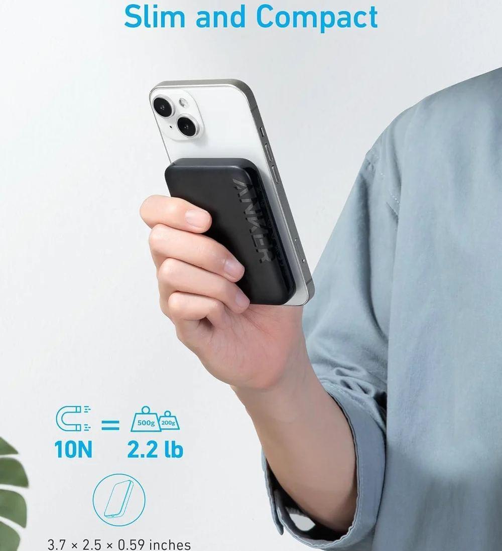 Повербанк магнітний Magsafe Anker A1618 5000 mAh для iPhone з підставкою для телефона Чорний (26389464) - фото 4 Повербанк магнітний Magsafe Anker A1618 5000 mAh для iPhone з підставкою для телефона Чорний (26389464) - фото 4