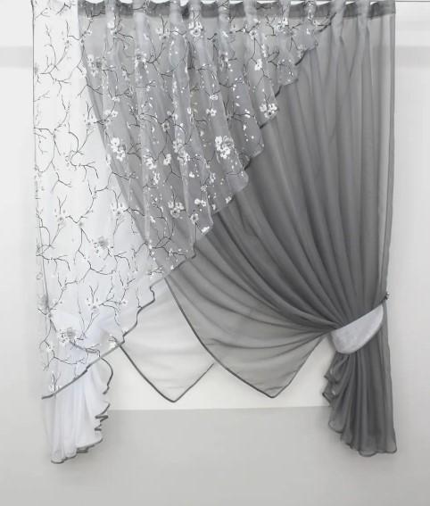 Комплект штор на кухню Сакура 300х170 см Графитовый/Белый (063к 8)