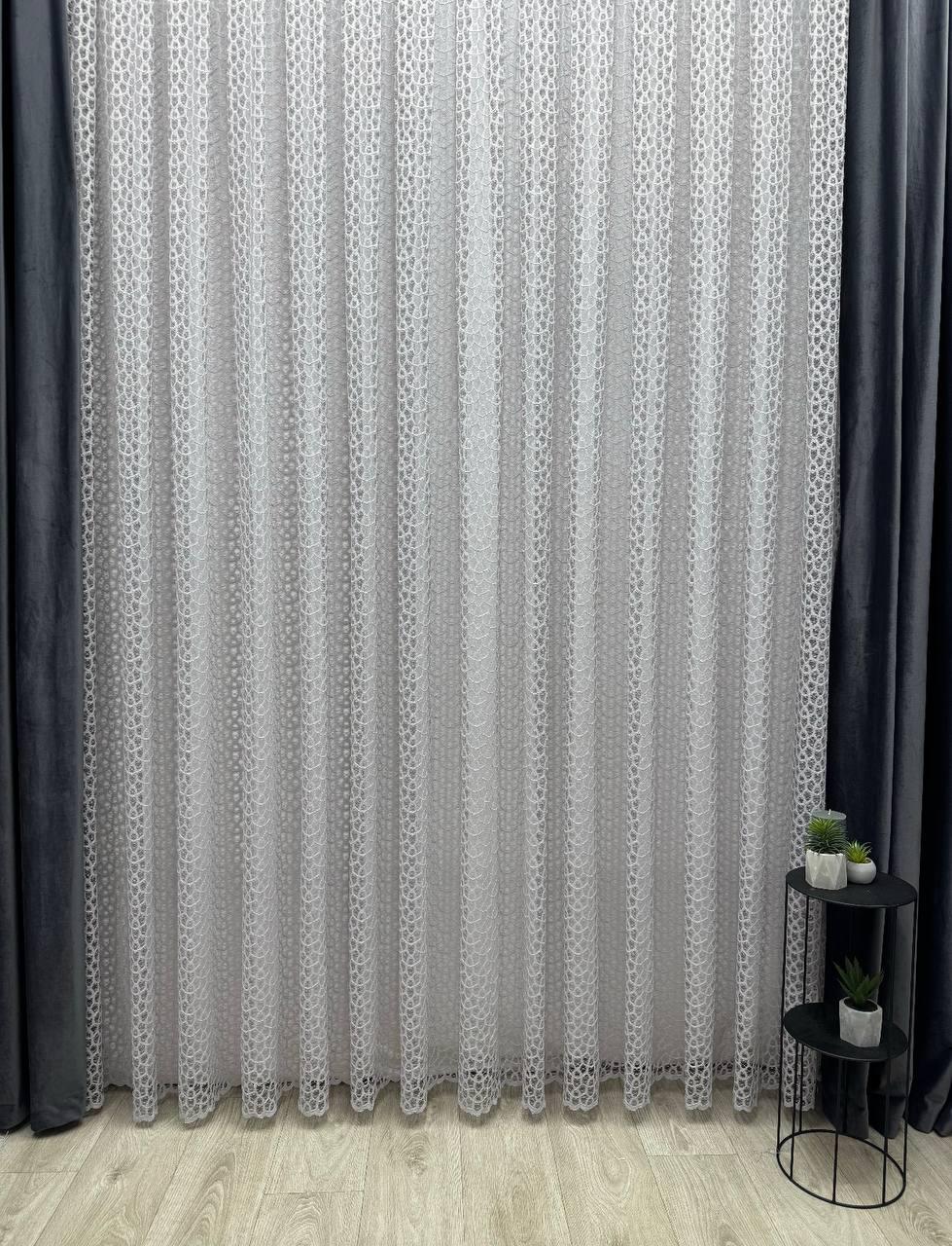 Тюль готовый с большой сеткой на тесьме 6 см 500х260 см Серый (9038-Т325.1mx260cm)