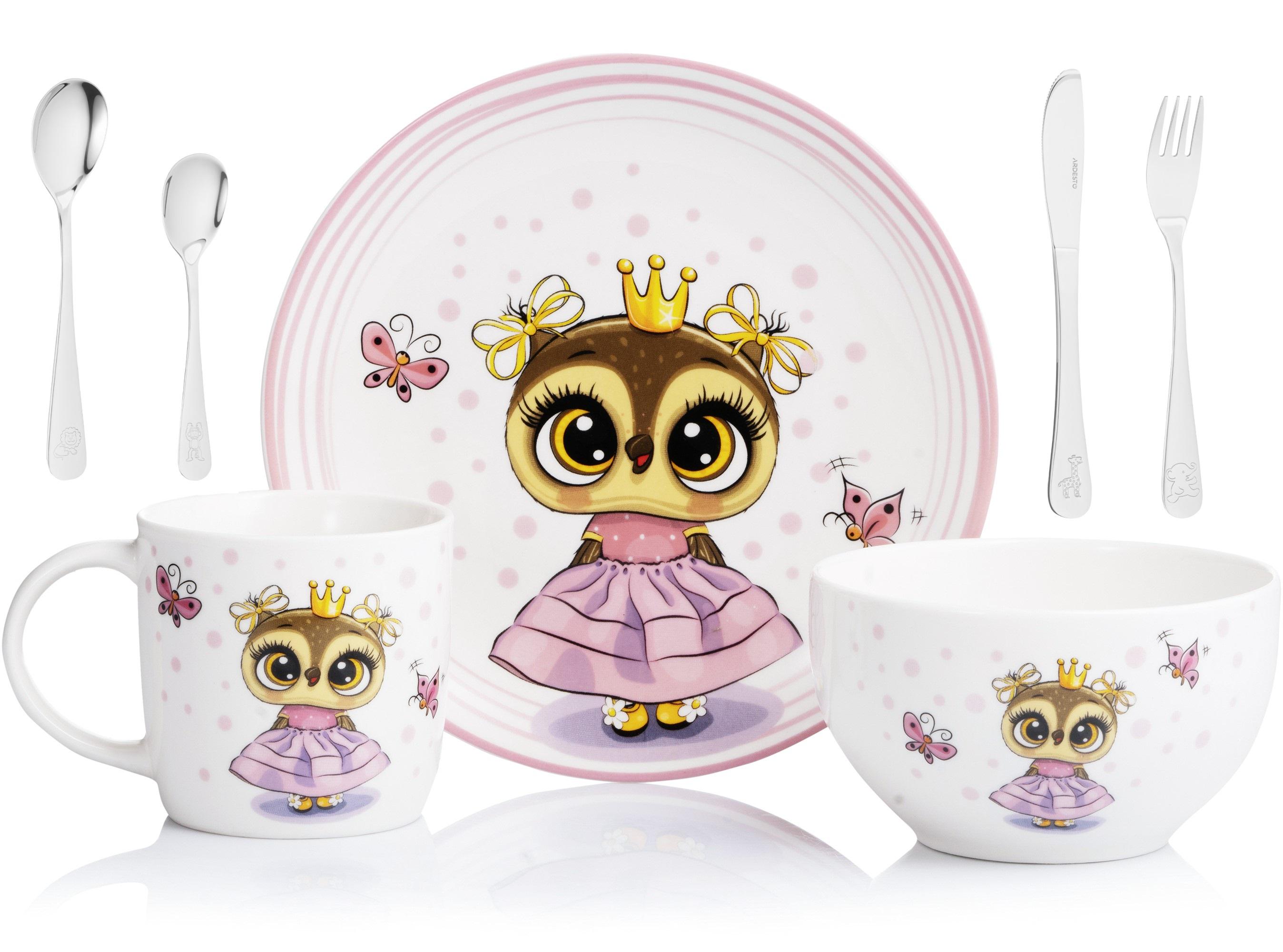 Набор детской посуды с столовыми приборами Ardesto Princess Owl AR3453OS+AR0704AS 7 пр. (2773)