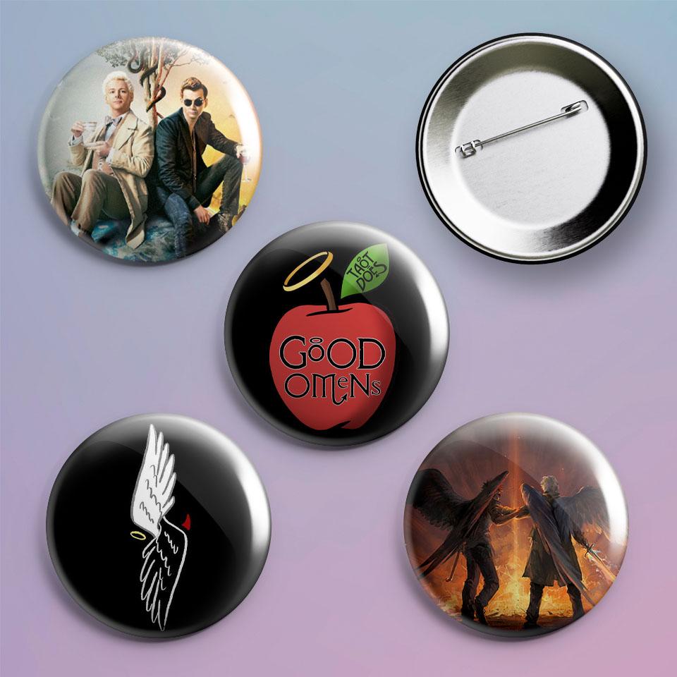 Значки на рюкзак Good Omens 4 шт.
