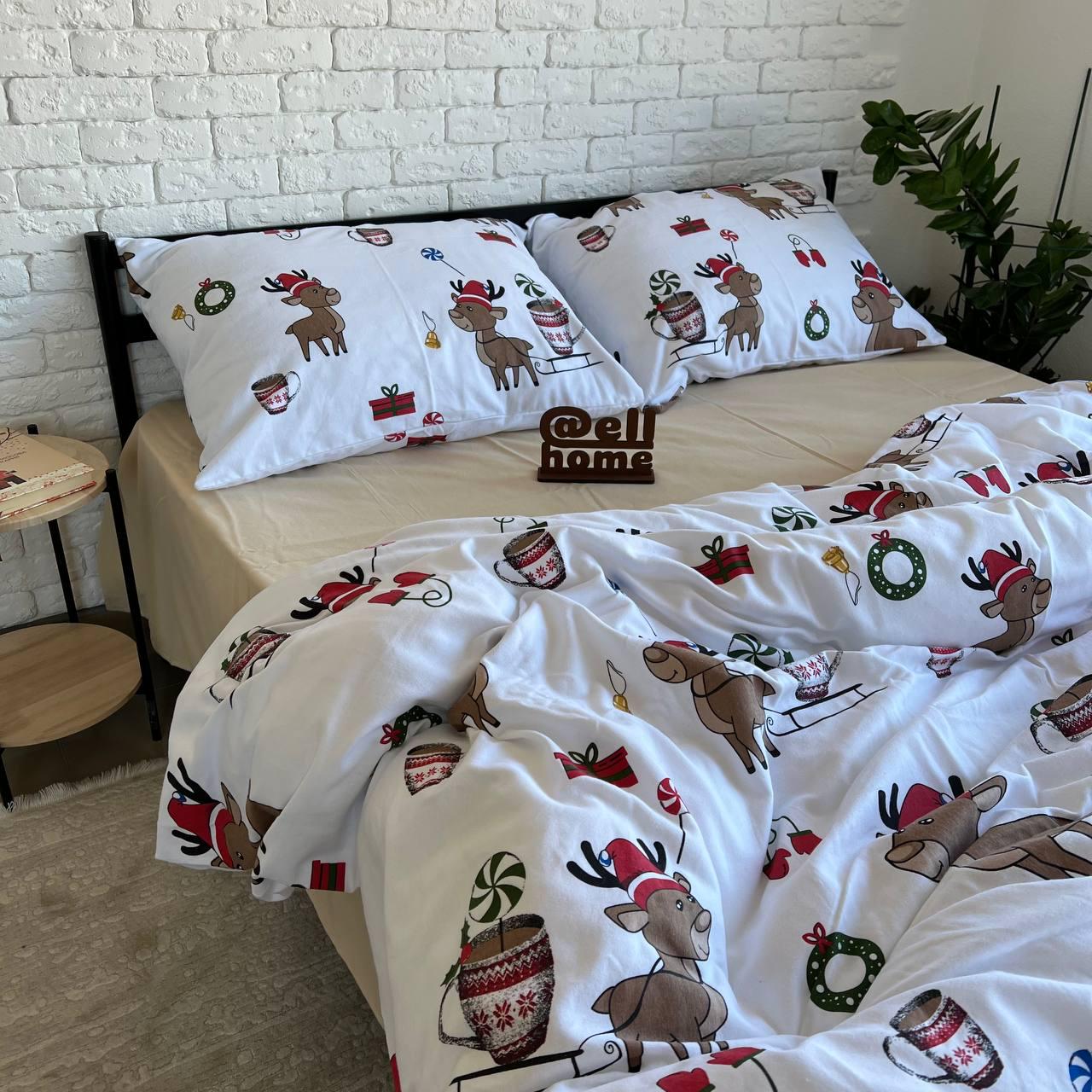 Комплект постельного белья Ell Home Гостинцы фланель на резинке двуспальный наволочки 50x70 см/70x70 см Белый/Бежевый (29337820) - фото 1 Комплект постельного белья Ell Home Гостинцы фланель на резинке двуспальный наволочки 50x70 см/70x70 см Белый/Бежевый (29337820) - фото 1