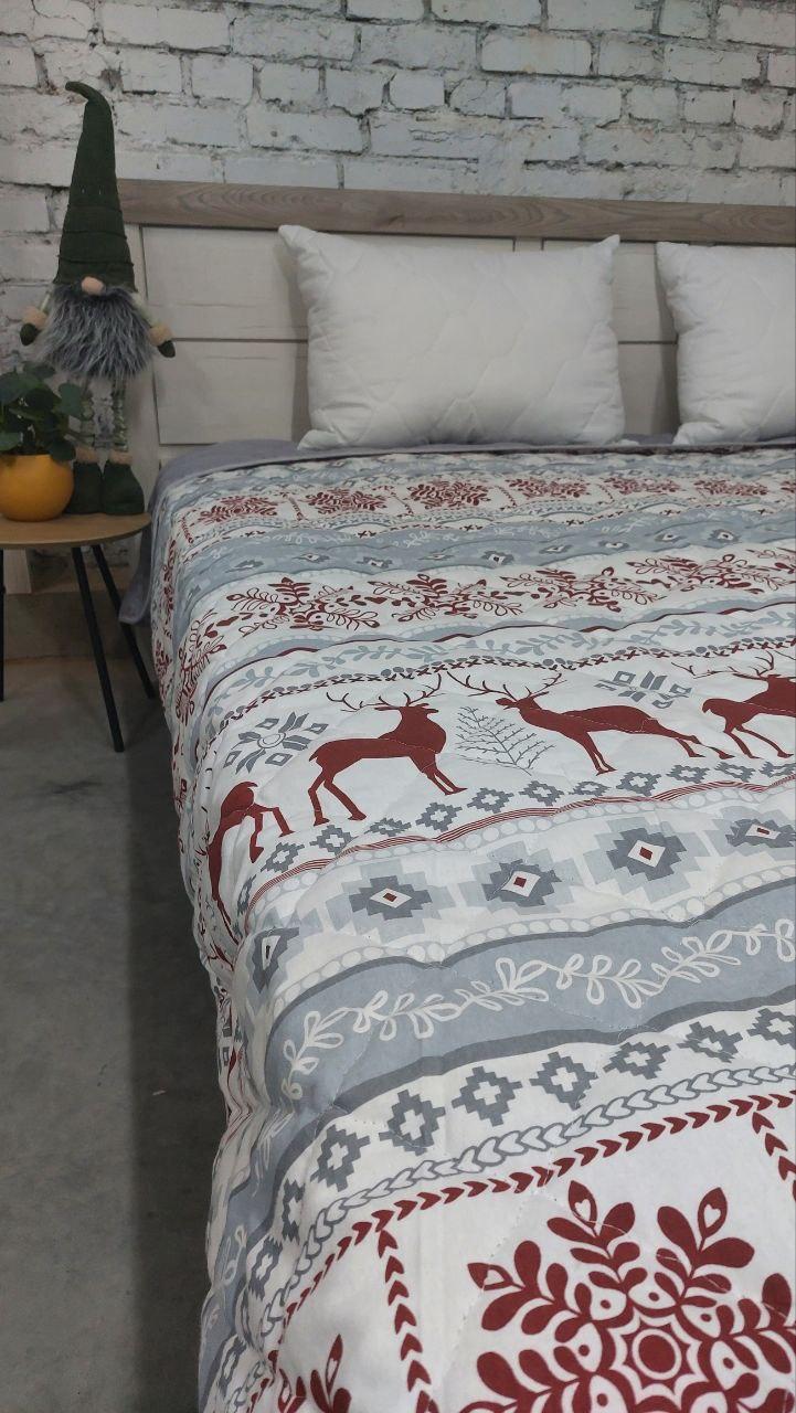 Покрывало новогоднее полуторное Снежинки и олени (32336)