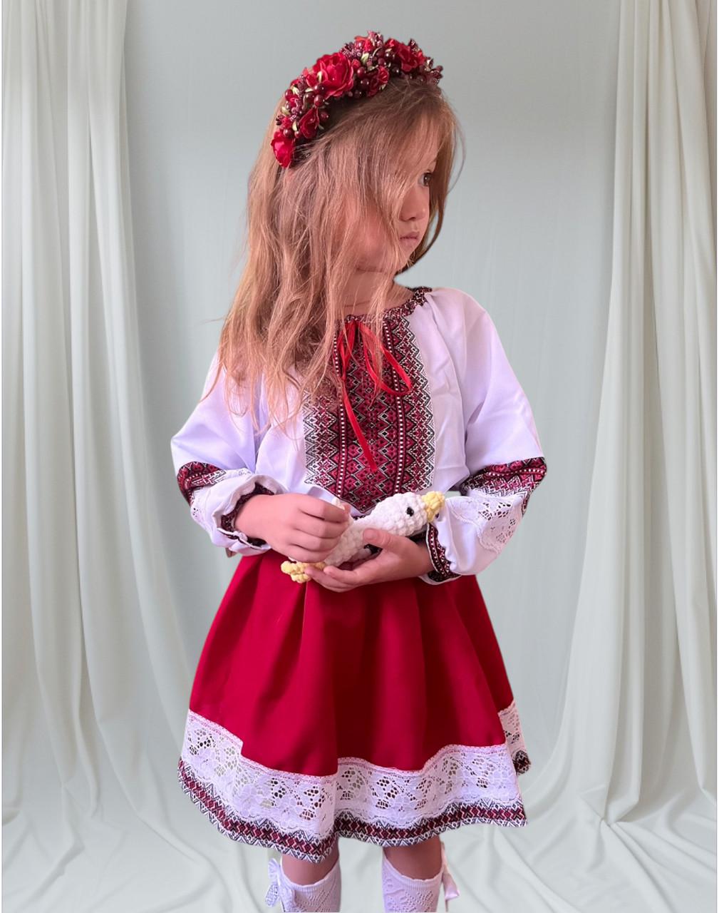 Костюм вышиванка для девочки Классический 104-110 см Белый с красным - фото 2