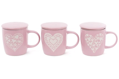 Набор чашек для заваривания чая с крышкой и ситечком керамическая Сердца 370 мл 3 шт. (593-259)