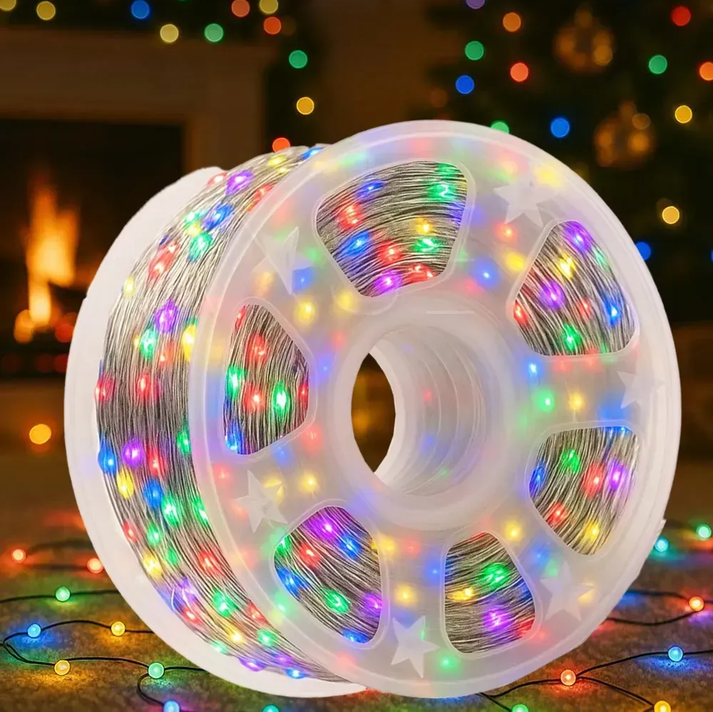 Гирлянда светодиодная нить Роса 100 м 800 Led от сети на прозрачной проволоке с пультом ДУ Белый/Золотой/Синий Гирлянда светодиодная нить Роса 100 м 800 Led от сети на прозрачной проволоке с пультом ДУ Белый/Золотой/Синий