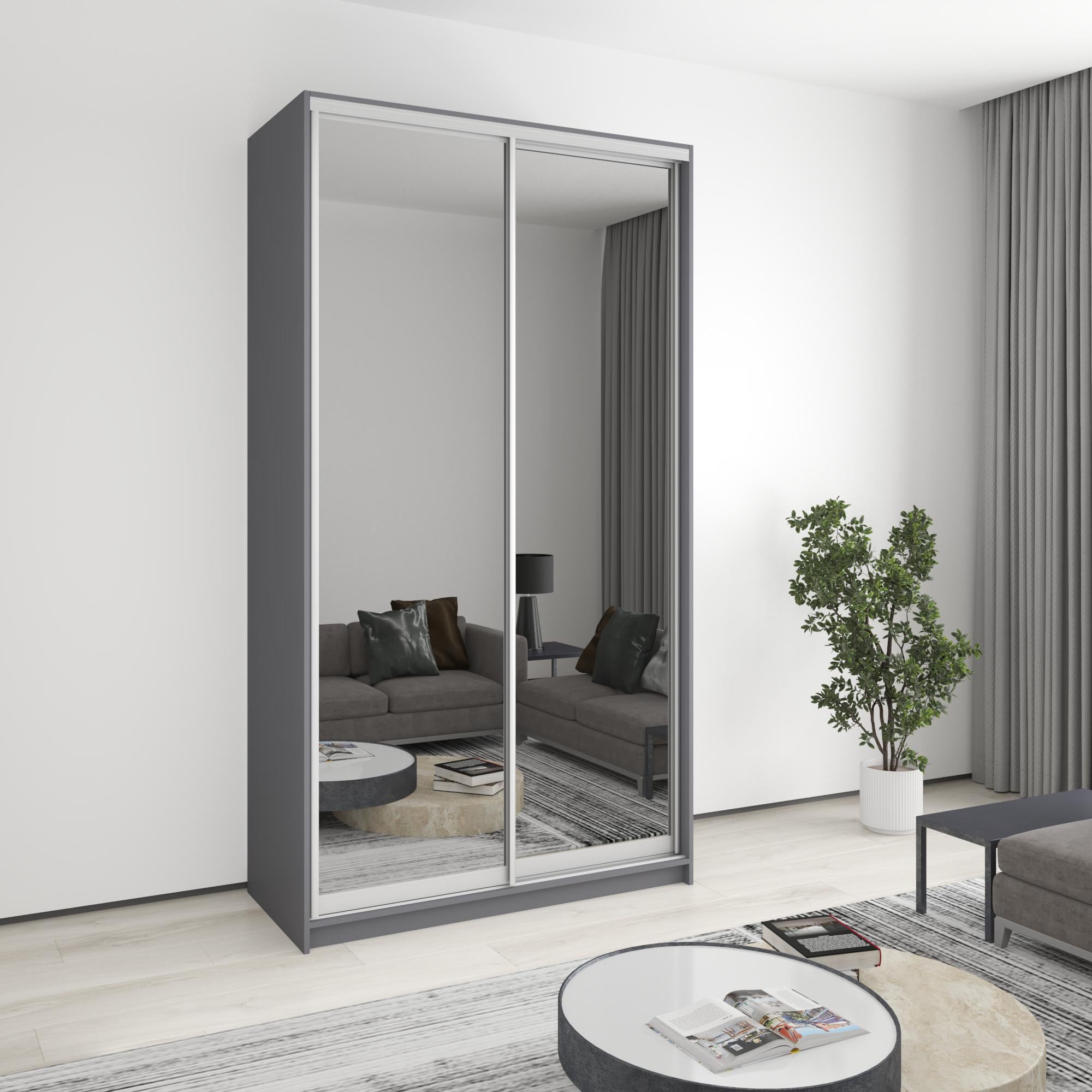 Шкаф-купе двухдверный MebelStar стандарт AL 2 зеркала 130x60x240 см Антрацит (MBS-3864)