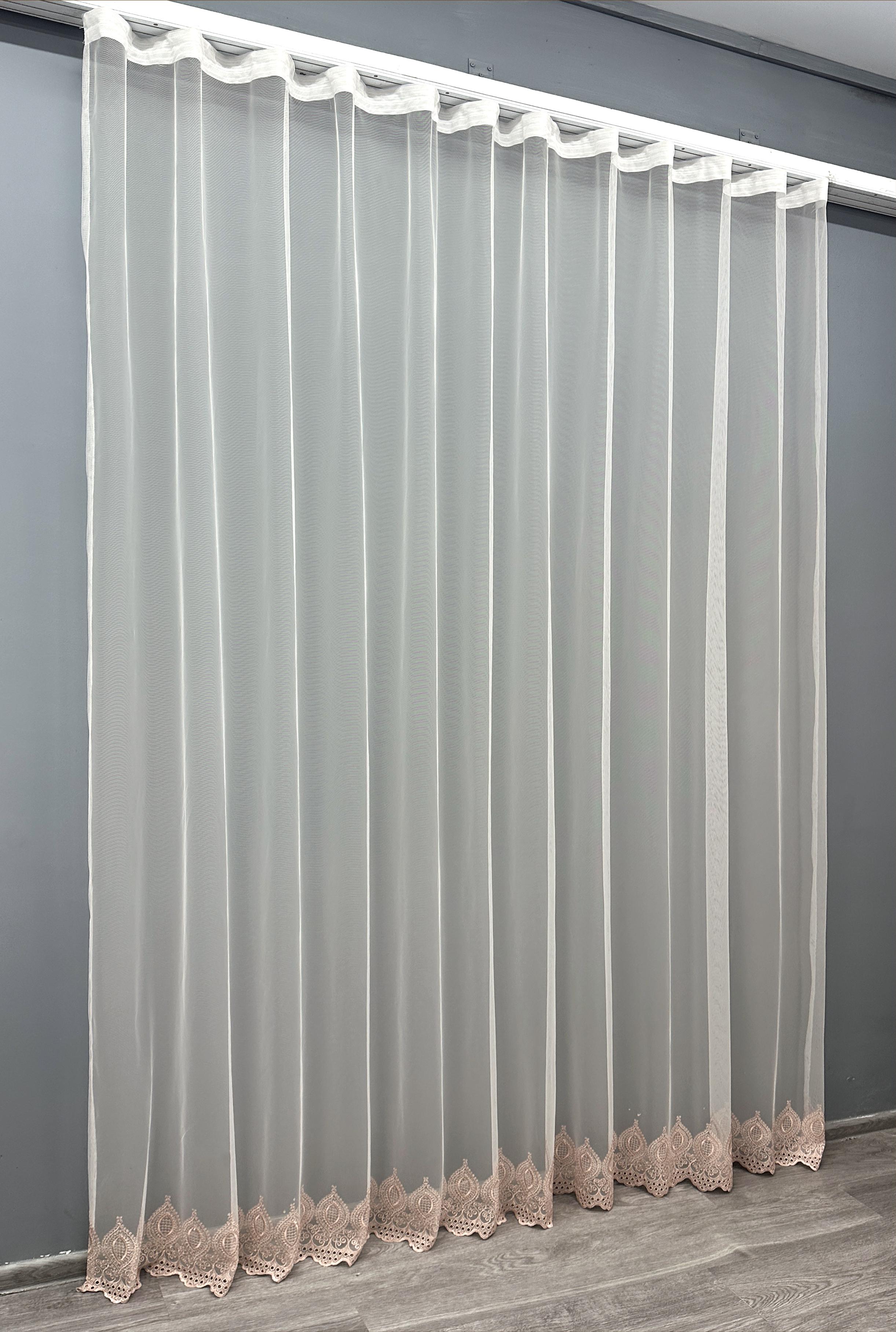 Тюль VR-Textil 1659т Грек-сітка з вишивкою 300х270 см Молочний/Пудровий (42-0667) - фото 2 Тюль VR-Textil 1659т Грек-сітка з вишивкою 300х270 см Молочний/Пудровий (42-0667) - фото 2