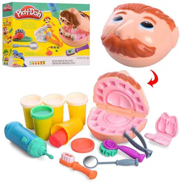 Игровой набор для лепки Play-Doh Стоматолог Зубастик бормашина на батарейках/5 цветов пластилина/пациент/инструменты (1525) - фото 2