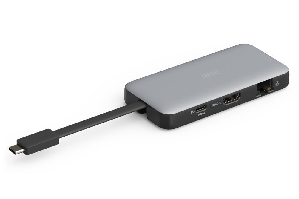 Док-станция Assmann USB-C 7 портов 1xHDMI 2xUSB 3,2 Gen 1 1xRJ45 1xSD 1xMicroSD 1xPD DA-70916 Gray/Black