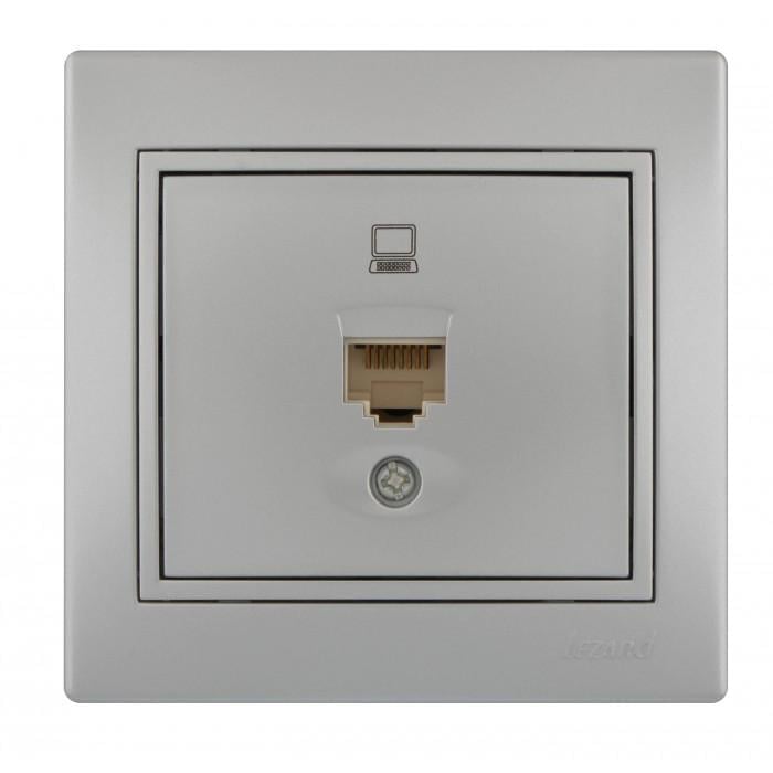 Розетка одинарна комп'ютерна Lezard Mira метал зі вставкою Сірий (00000003180)