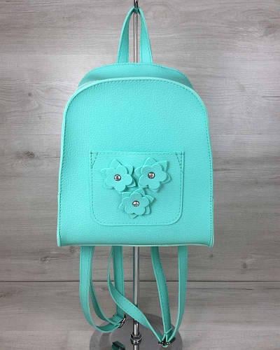 Женская сумка-рюкзак Welassie Цветы на одно отделение из экокожи Мятный (1780855360)