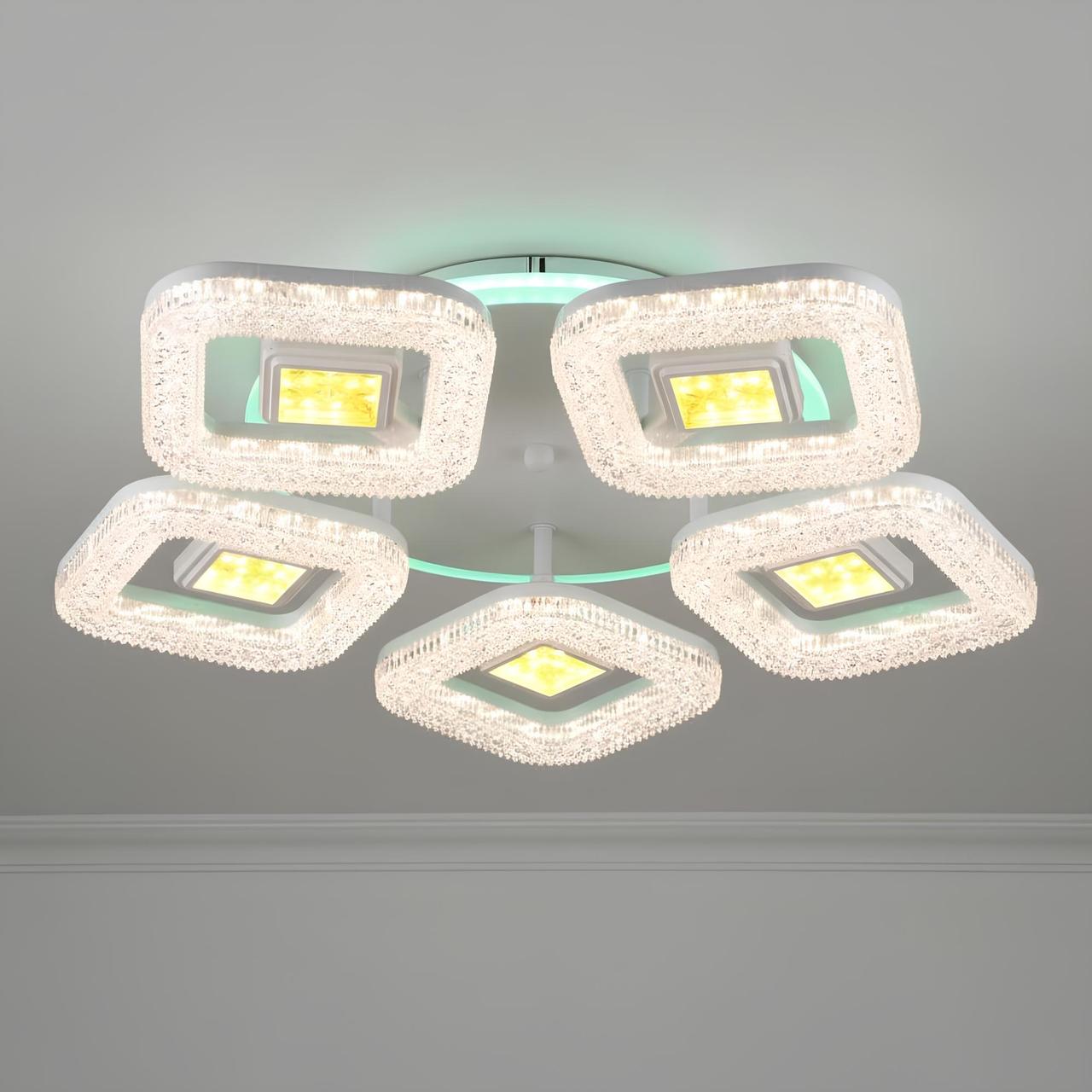 Люстра светодиодная Sirius с квадратными рассеивателями 3000-6500К с пультом 71W Белый (B YH780/5)