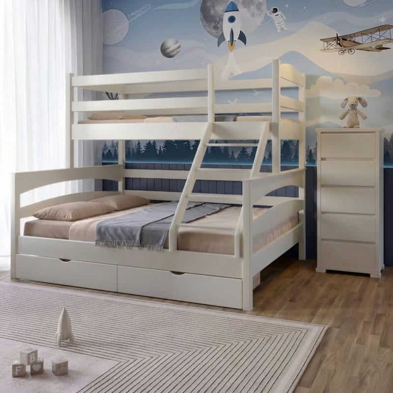 Кровать двухъярусная деревянная Mebigrand Чикаго с ящиками 120-70x190 см Айвори (MBG-2229)