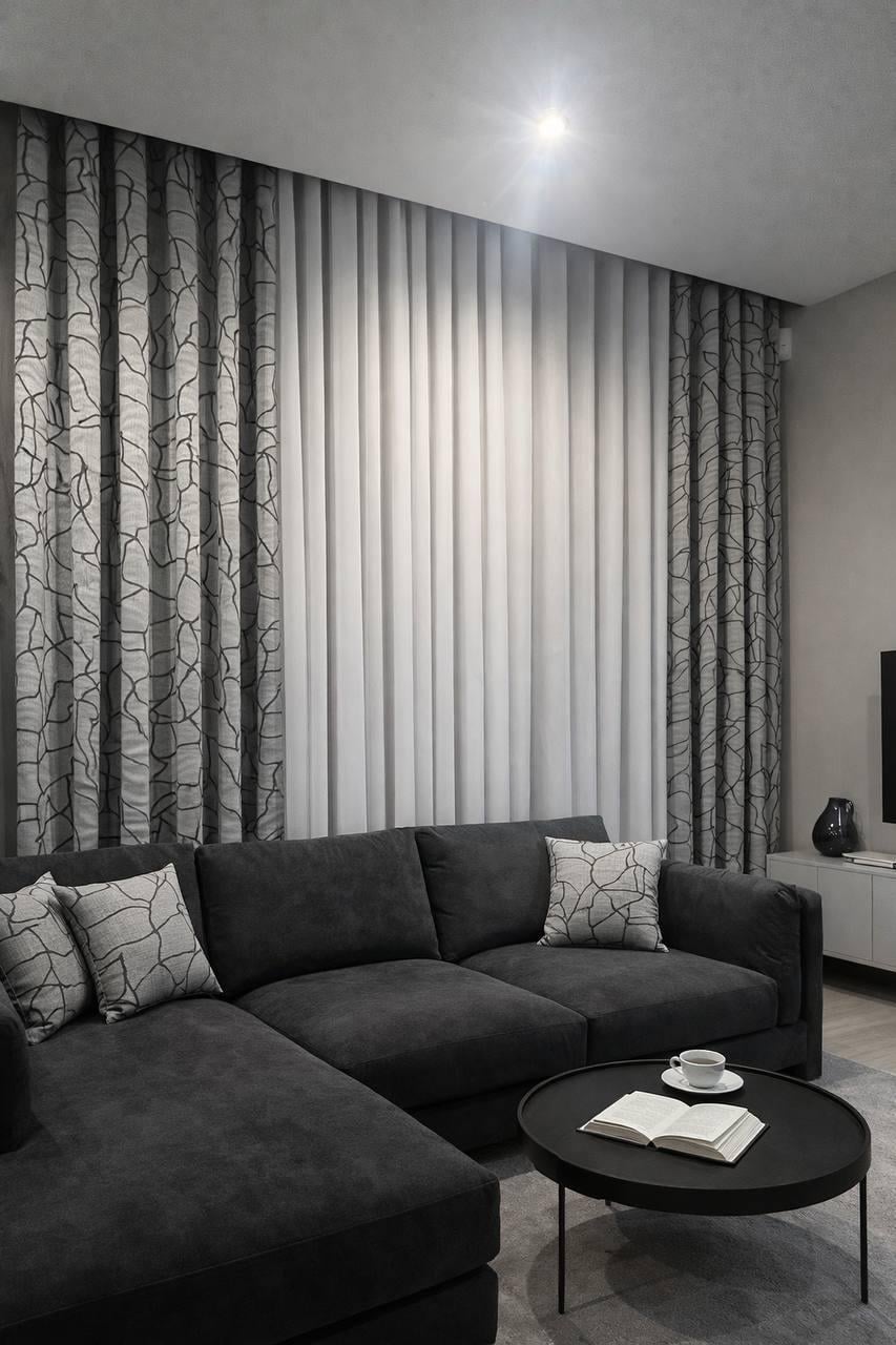 Тюль-вуаль комбинированный котон 590х270 см Бело-серый