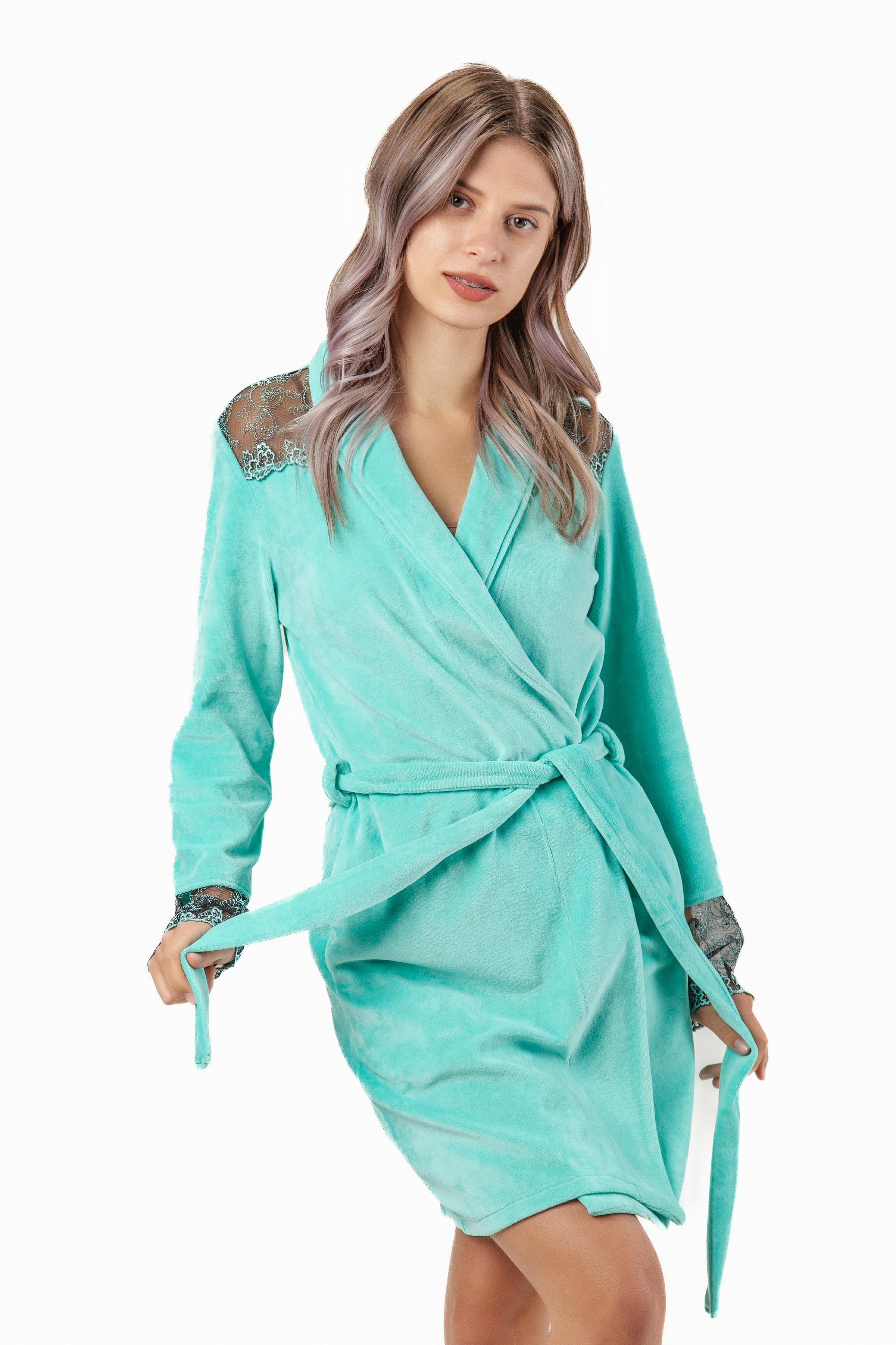 Халат женский Felisiya Lingerie велюровый L Бирюзовый (29976867) - фото 3