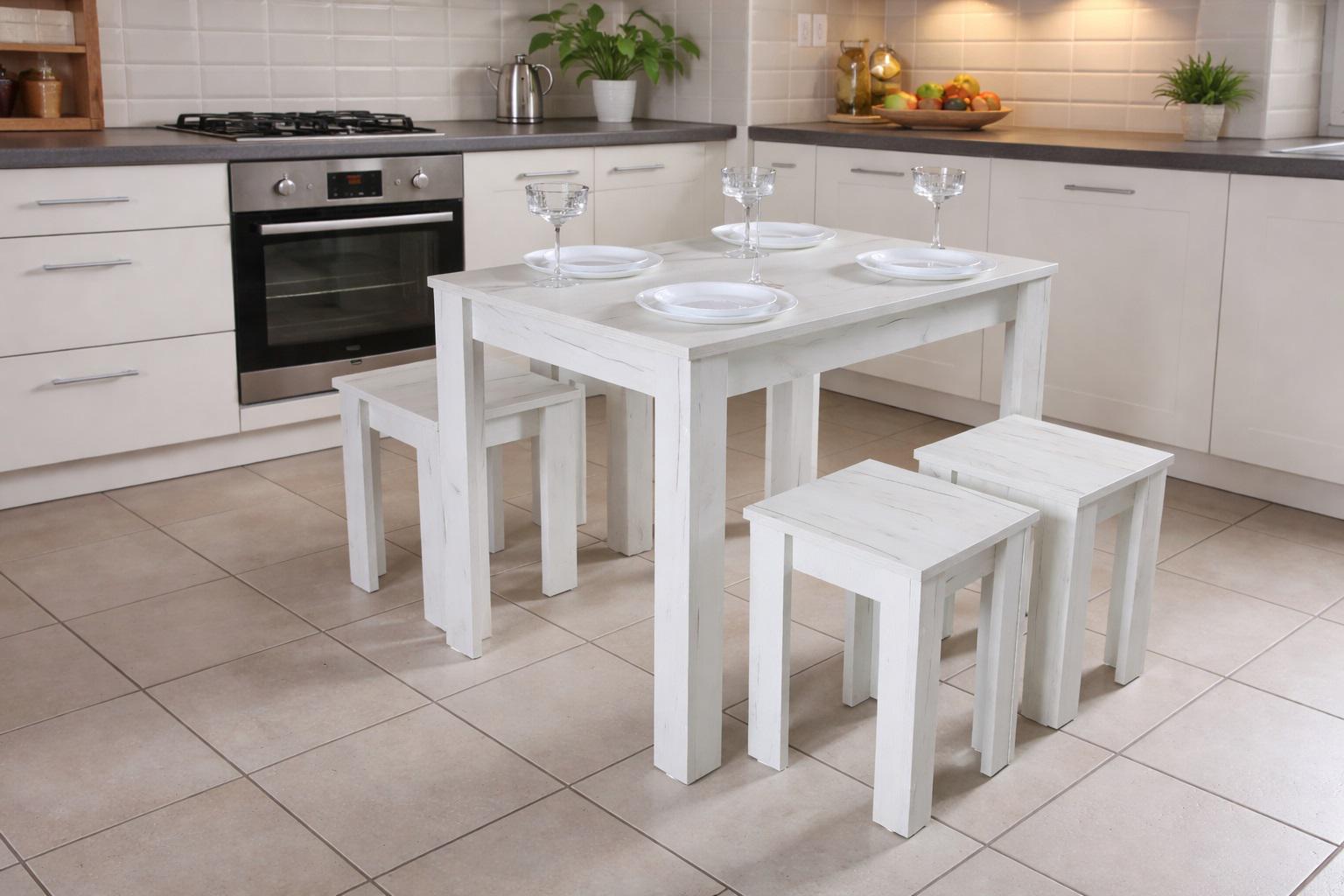 Обеденный стол и 4 табурета Дуб крафт Белый (33757850)