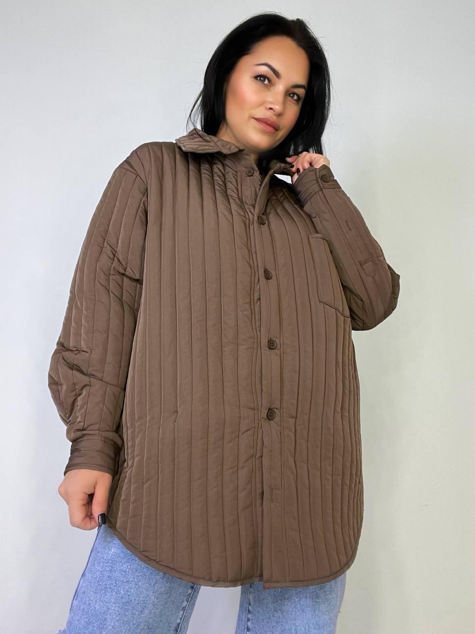 Куртка женская LADY YEP 9089 рубашка удлиненная стеганая демисезонная OS Коричневый (3722) - фото 4 Куртка женская LADY YEP 9089 рубашка удлиненная стеганая демисезонная OS Коричневый (3722) - фото 4