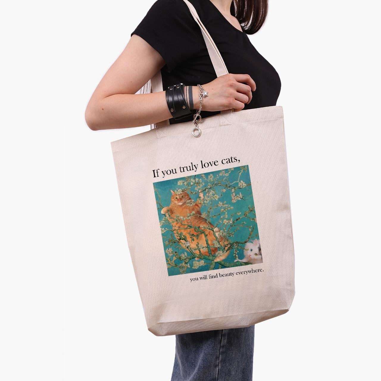 Эко сумка шоппер Vincent van Gogh Cat 41x39x8 см Бежевый (9227-2963-WTD)
