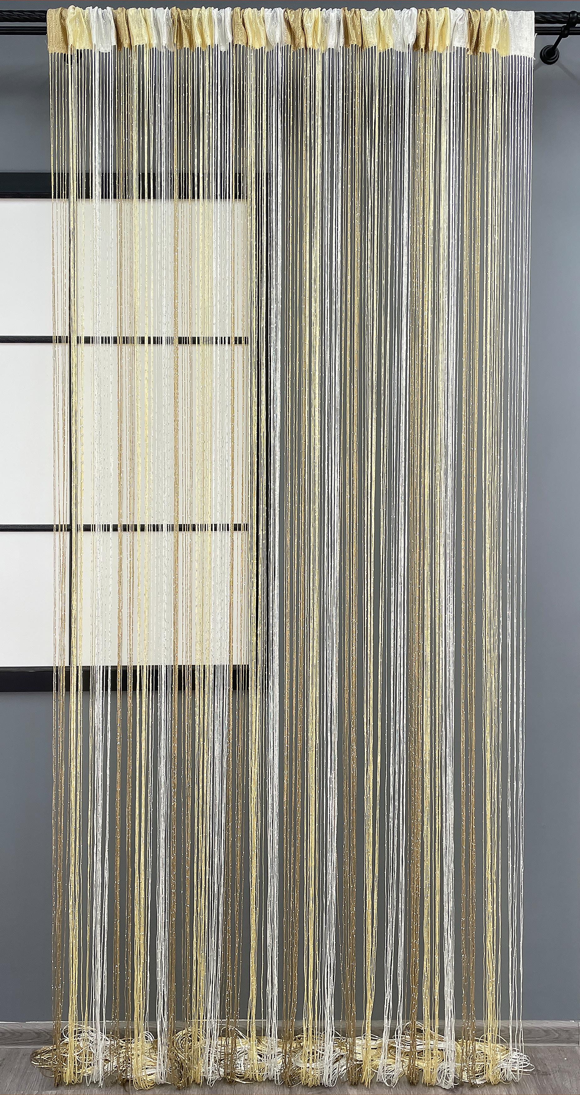 Шторы-нити с люрексом 300х300 см Бежевый с молочным (61-082) - фото 3 Шторы-нити с люрексом 300х300 см Бежевый с молочным (61-082) - фото 3