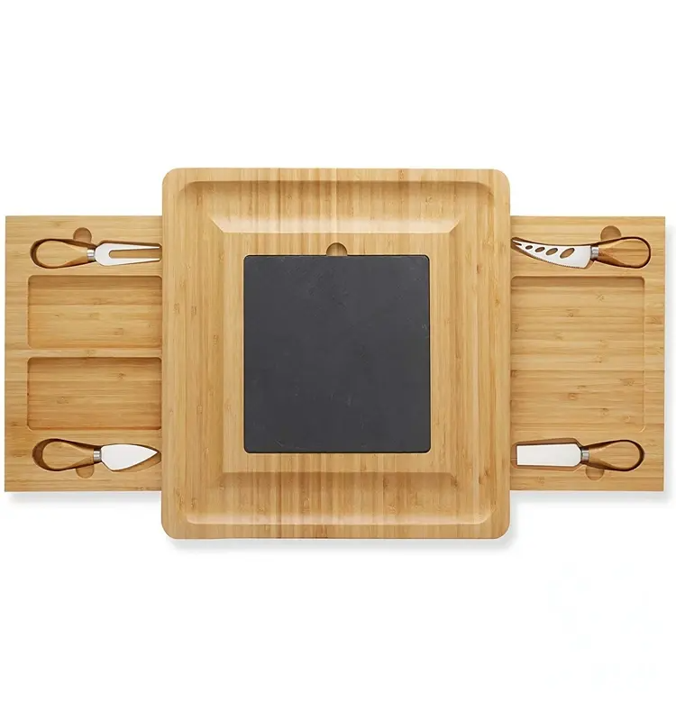 Полиця бамбукова з висувними елементами ножами і поверхнею для різання