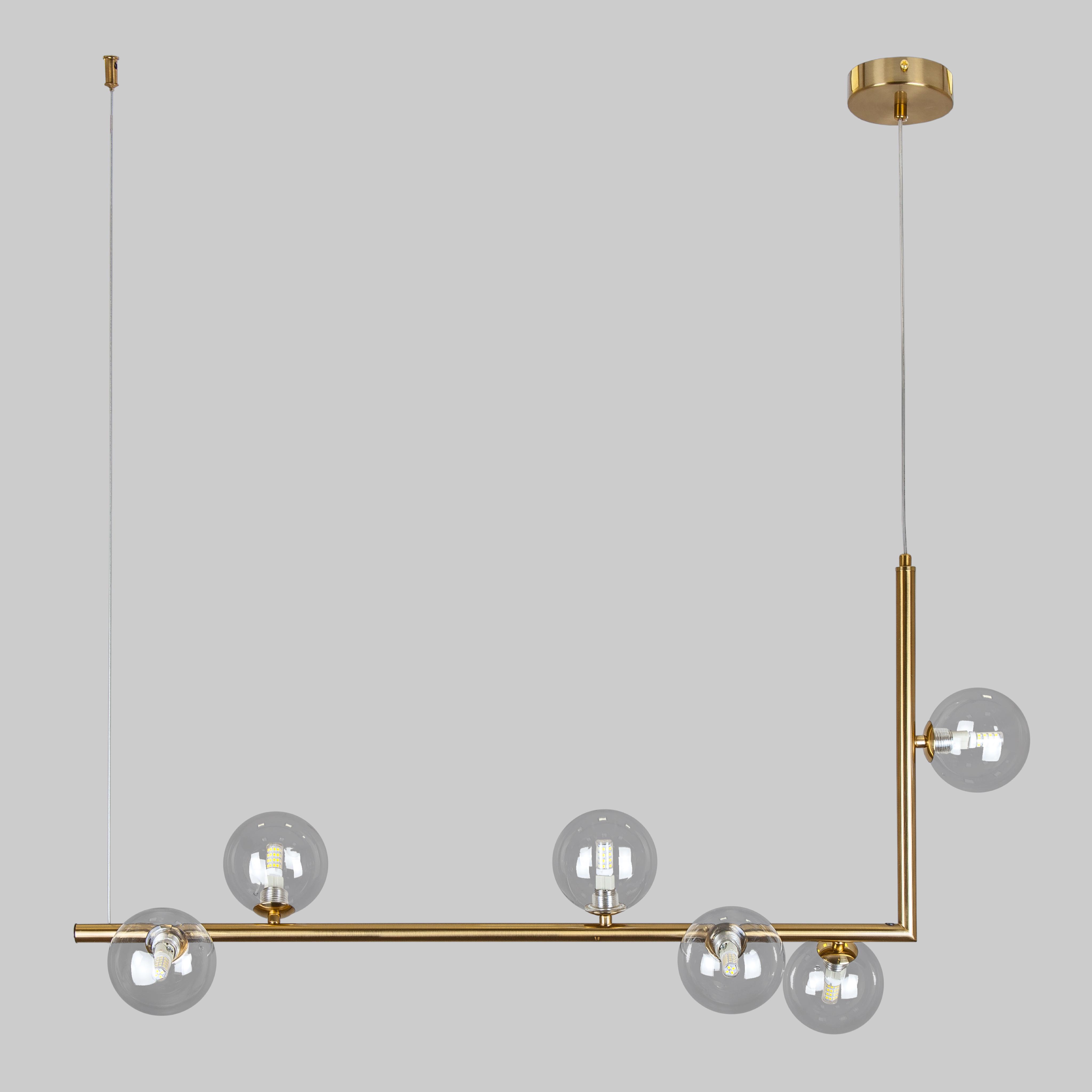 Люстра длинная на 6 ламп с прозрачными шарами Бронзовый (61-V1026-6 BRZ+CL)