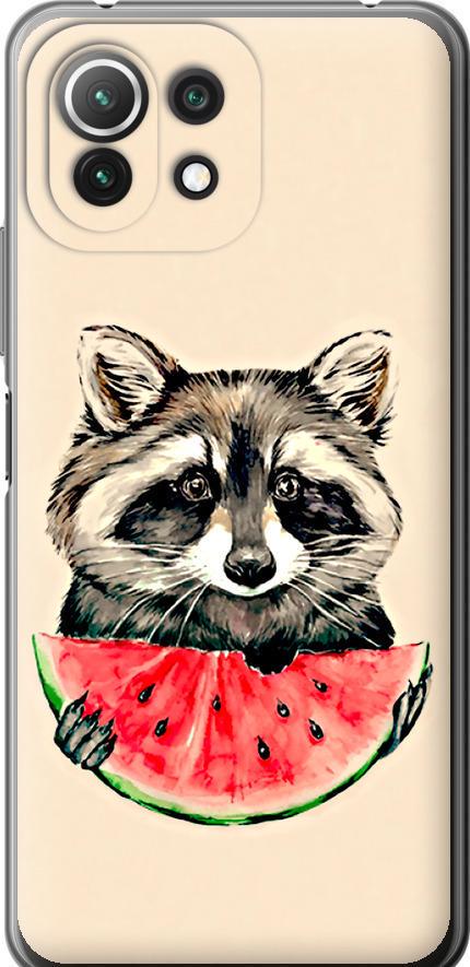 Чехол на Xiaomi Mi 11 Lite Енотик с арбузом (4605t-2281-42517)