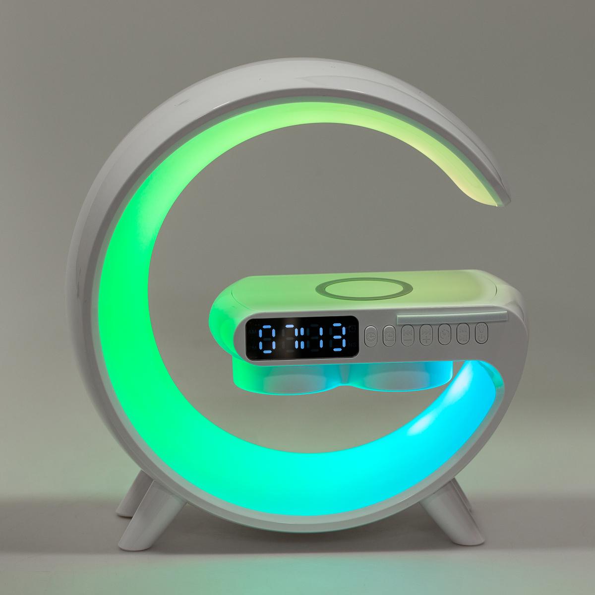 Портативная колонка с RGB-подсветкой BT/TF/Wireless Charger/USB/FM/AUX/Clock 15 Вт Белый (20988197)