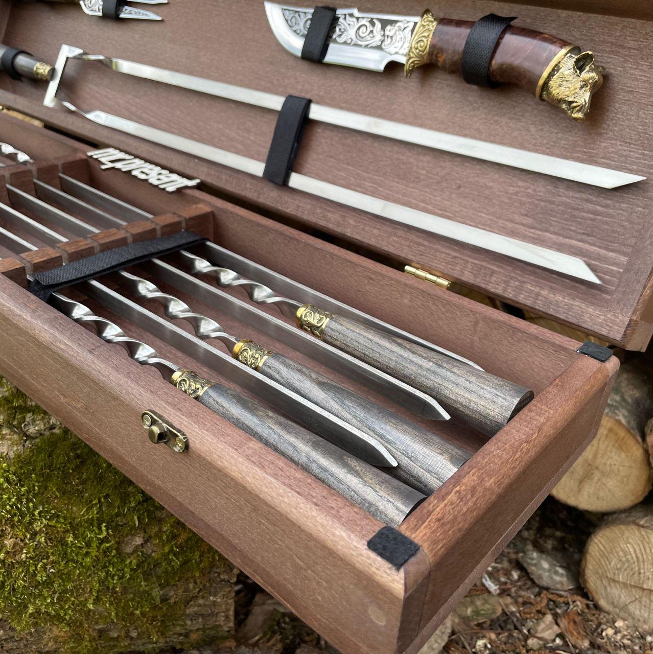 Набір шампурів Lux-Premium №10 ручної роботи (19217427) - фото 4 Набір шампурів Lux-Premium №10 ручної роботи (19217427) - фото 4