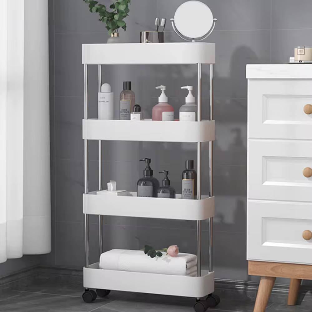 Полиця на колесах мобільна 4 поверхи Білий